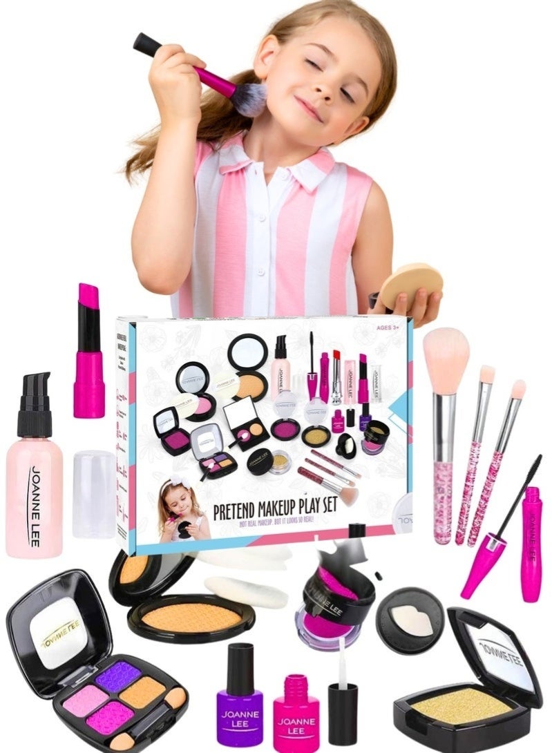 FEND Pretend Makeup Set for Kids Age 3+, Realistic Toy Cosmetic Kit with Brushes, Lipstick, Powder, Nail Polish & Eye Shadow | Non-Toxic Pretend Play Beauty Set for Girls | Safe Fake Makeup Toy Gift for Toddlers - Image 1