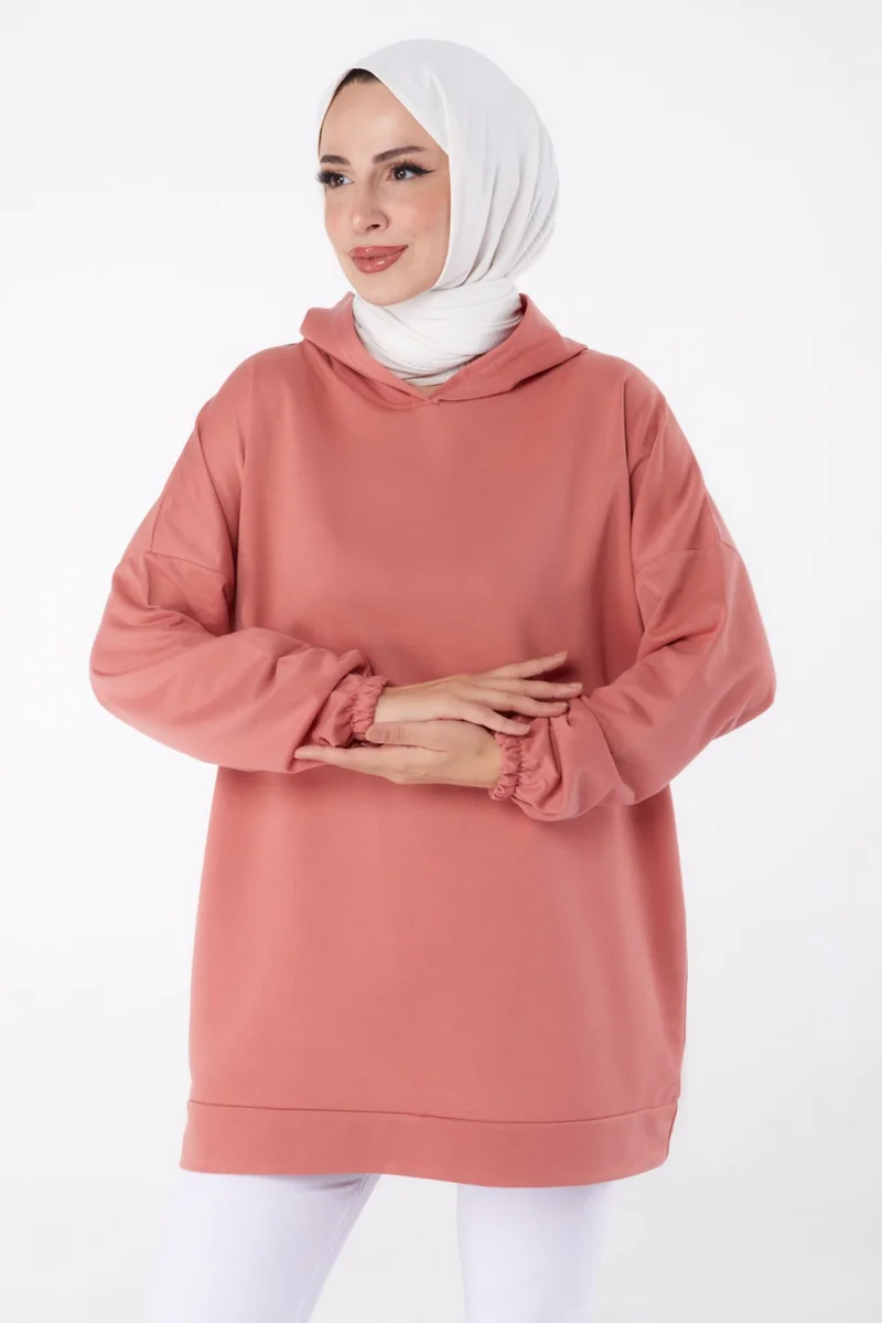 Tofisa Plain Hooded Collar Women's Rose Printed Sweatshirt - 13327