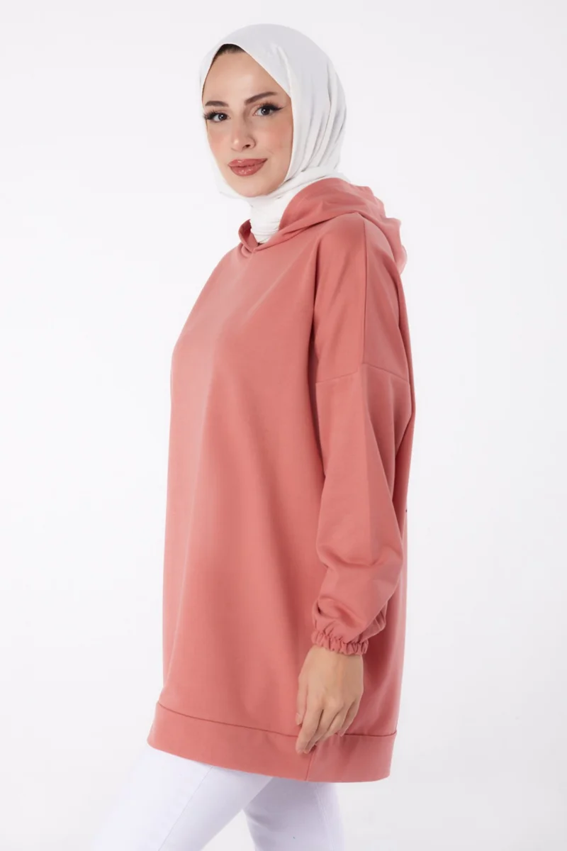 Tofisa Plain Hooded Collar Women's Rose Printed Sweatshirt - 13327