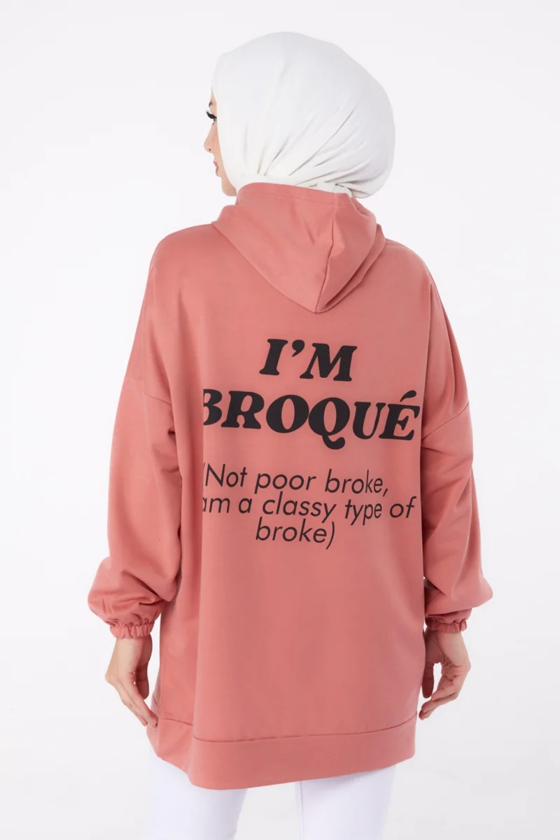 Tofisa Plain Hooded Collar Women's Rose Printed Sweatshirt - 13327