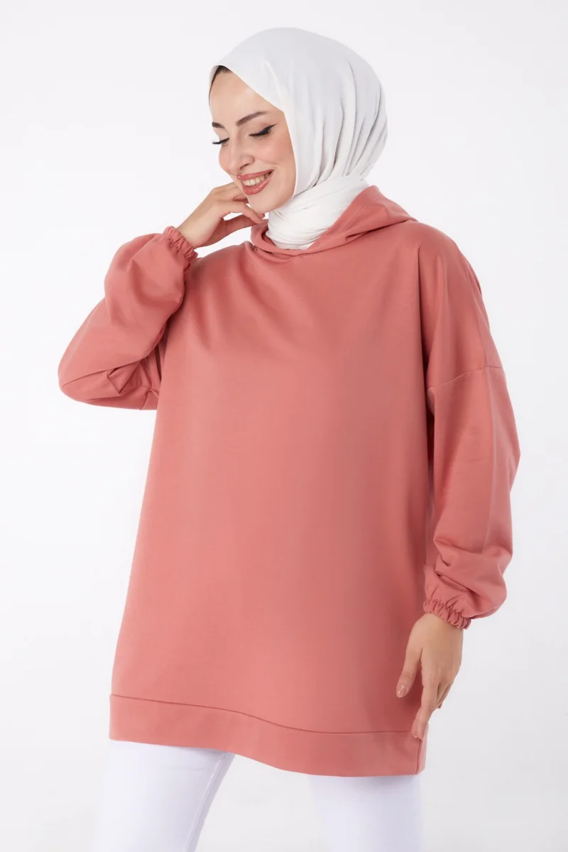 Tofisa Plain Hooded Collar Women's Rose Printed Sweatshirt - 13327
