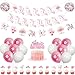 Fangleland Pink Cherry Blossom Birthday Party Decorations Happy Birthday Banner Cake Topper Sakura Themed Garland Cupcake Topper Paper Lanterns and Balloons for Woman Party Supplies - Image 2