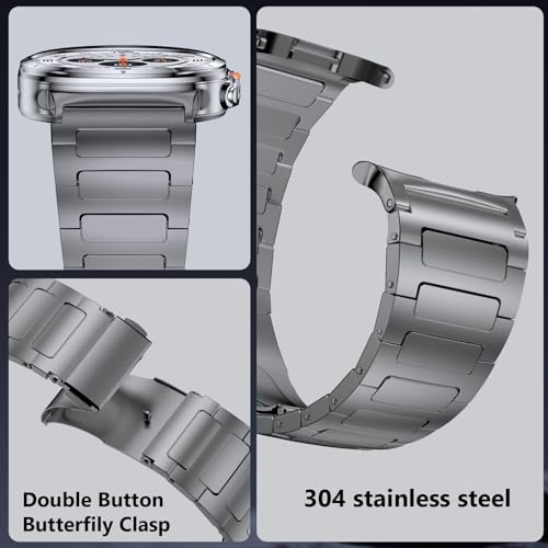 PanPinnacle Stainless Steel Band Compatible with Galaxy Watch ultra 2/1 Bands 47mm (2025/2024),No Gap Business Metal Replacement Strap for Men Samsung Galaxy watch 8/7 Ultra Band(Titanium) - Image 5