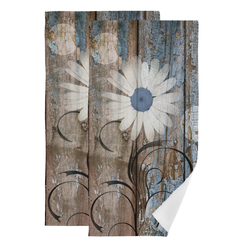 AIYOOLER Blue Brown Hand Towels for Bathroom Set of 2 Rustic White Daisy Floral Farmhouse Spring Country Soft Absorbent Kitchen TowelsDecorative Bathroom Towels for BathGymSpaShower 28x14in