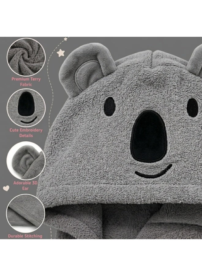 VELMORE Premium Kids Hooded Bathrobe – 100% Cotton Soft & Absorbent Towel Robe for Boys & Girls, Lightweight, Quick Dry, with Belt & Pockets (650 GSM) - 06 - 10 Y - Grey - Image 5