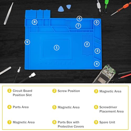 XIKKART Silicone Magnetic Mat Rug For Laptop Mobile Repairing, 932°F Heat Resistant Work Mat Large 17.8x11.8 inch Soldering Mat for Soldering, Cell Phone, Drone, Electronics (Blue, 30x45 Centimeter) - Image 4