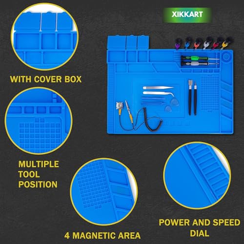 XIKKART Silicone Magnetic Mat Rug For Laptop Mobile Repairing, 932°F Heat Resistant Work Mat Large 17.8x11.8 inch Soldering Mat for Soldering, Cell Phone, Drone, Electronics (Blue, 30x45 Centimeter) - Image 5