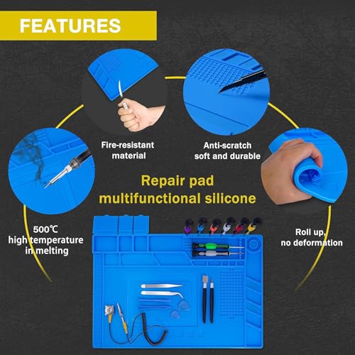 XIKKART Silicone Magnetic Mat Rug For Laptop Mobile Repairing, 932°F Heat Resistant Work Mat Large 17.8x11.8 inch Soldering Mat for Soldering, Cell Phone, Drone, Electronics (Blue, 30x45 Centimeter) - Image 3