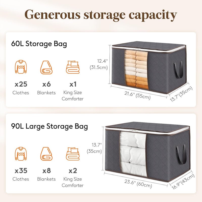 Lifewit 10 Packs Clothes Storage Bag, Storage Bins for Clothes, Blankets, Comforters, Foldable Clothing Storage with Reinforced Handle, Sturdy Zipper, Closet Organizer With Clear Window, Large, Grey - Image 2