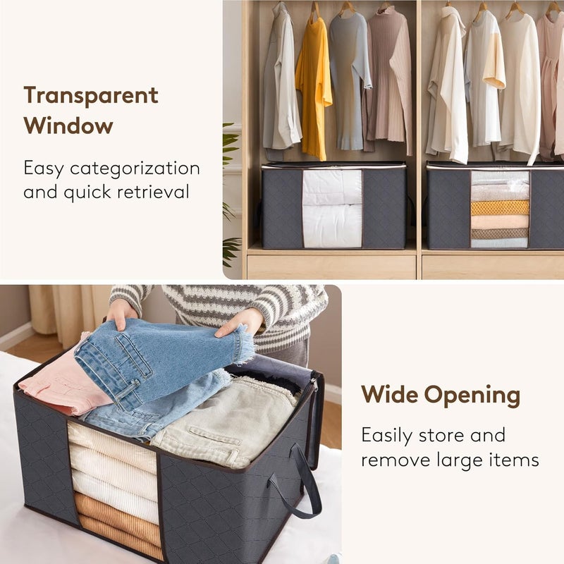 Lifewit 10 Packs Clothes Storage Bag, Storage Bins for Clothes, Blankets, Comforters, Foldable Clothing Storage with Reinforced Handle, Sturdy Zipper, Closet Organizer With Clear Window, Large, Grey - Image 5