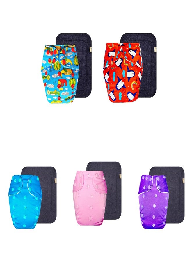 Dumbledo Premium Cloth Diaper with Gray Insert (Pack of 5) | Snug Fit | Leakproof | Easy to Clean | Ideal for Toddlers | 3 Months - 3 Years | Unisex Baby - Image 1