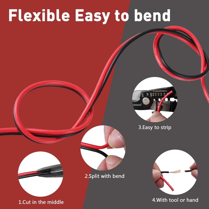 HIFIND 12/2 Gauge 25 FT Red Black Hookup Electrical Wire Cable LED Strips Extension Cord 12V/24V DC, 12AWG Flexible Speaker Wire Cable for Car Audio, Home Theater, LED Ribbon Lamp Tape Lighting - Image 5