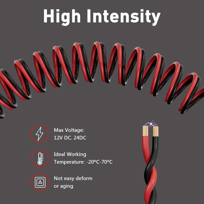 HIFIND 12/2 Gauge 25 FT Red Black Hookup Electrical Wire Cable LED Strips Extension Cord 12V/24V DC, 12AWG Flexible Speaker Wire Cable for Car Audio, Home Theater, LED Ribbon Lamp Tape Lighting - Image 2