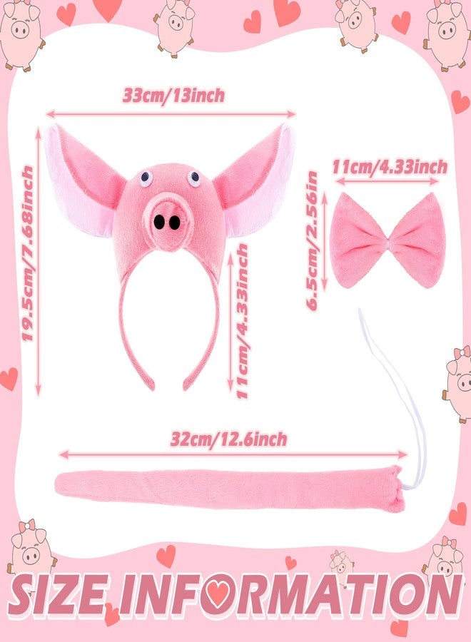 Kingdder 6 Pieces Pig Costume Kids Halloween Costumes Accessories Set Pig 3D Headband Bowtie Tail Set Fuzzy Pink Piggy Nose Headband for Toddlers Animal Dress up Cosplay - Image 3