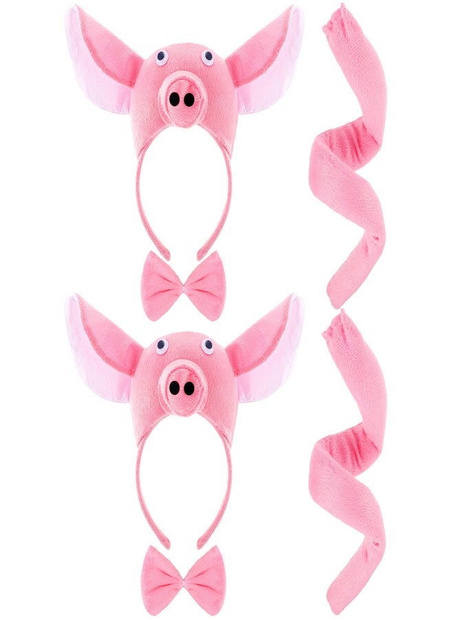 Kingdder 6 Pieces Pig Costume Kids Halloween Costumes Accessories Set Pig 3D Headband Bowtie Tail Set Fuzzy Pink Piggy Nose Headband for Toddlers Animal Dress up Cosplay - Image 1