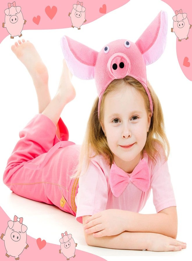 Kingdder 6 Pieces Pig Costume Kids Halloween Costumes Accessories Set Pig 3D Headband Bowtie Tail Set Fuzzy Pink Piggy Nose Headband for Toddlers Animal Dress up Cosplay - Image 2