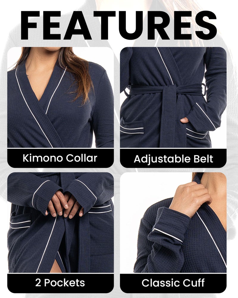 NY Threads Womens Robe Soft Knit Waffle Bathrobe Lightweight Knee-Length Loungewear, Small, Navy - Image 3