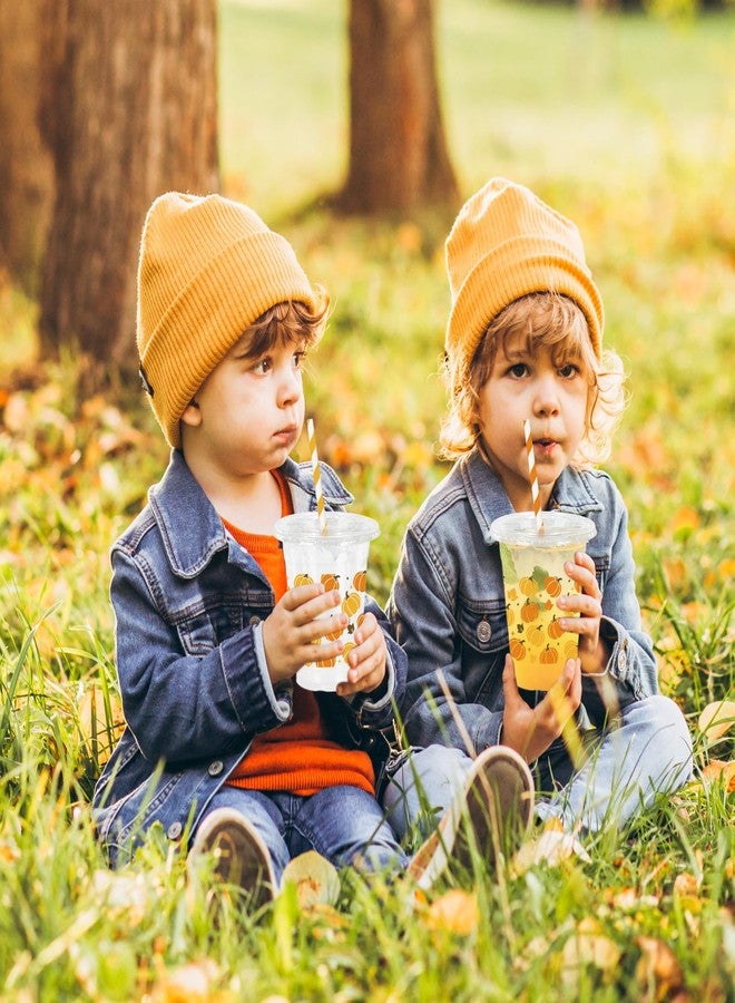 Whaline 50Pcs Fall Plastic Cups with Lids Straws Orange Yellow Brown Pumpkin Maple Clear Plastic Cups 12oz Disposable Cup for Autumn Thanksgiving Party Favors Supplies - Image 4