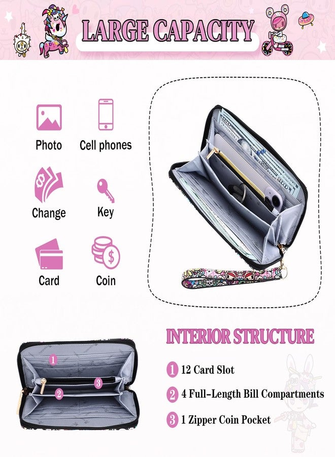 Tokidoki Wallet Pink Unicorno Clutch Wallet Credit Card Holder Large Capacity Travel Purse Wristlet for Women Girl (WA-No skulls girl) - Image 3