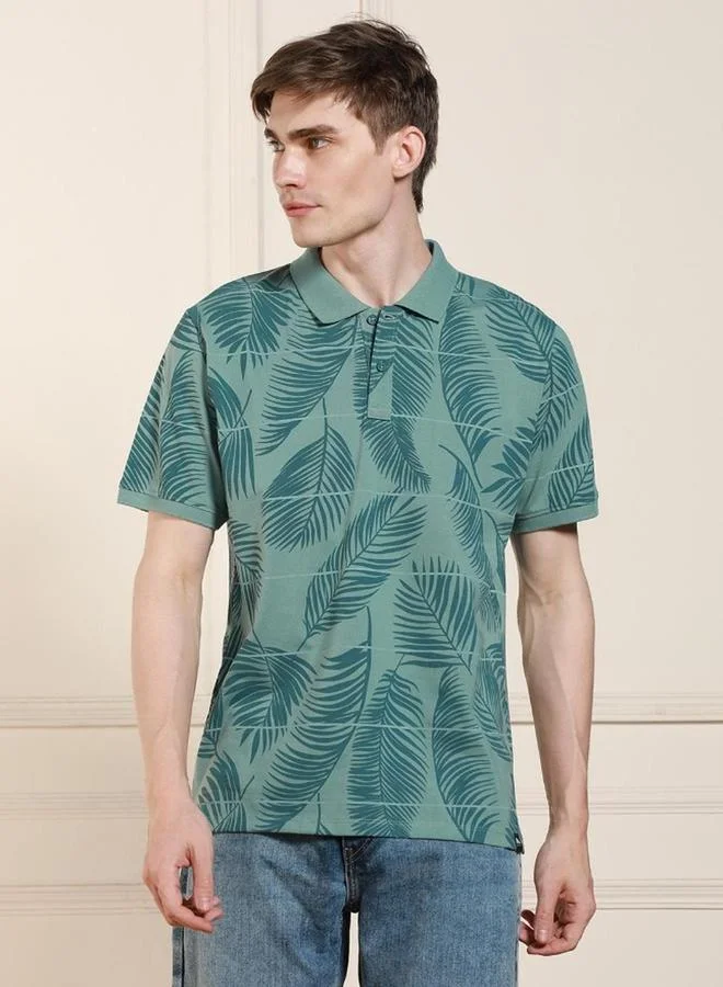 Dennis Lingo Dennis lingo Men Green Leaf Print Cotton Polo