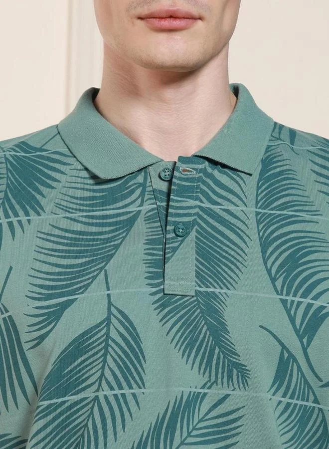 Dennis Lingo Dennis lingo Men Green Leaf Print Cotton Polo