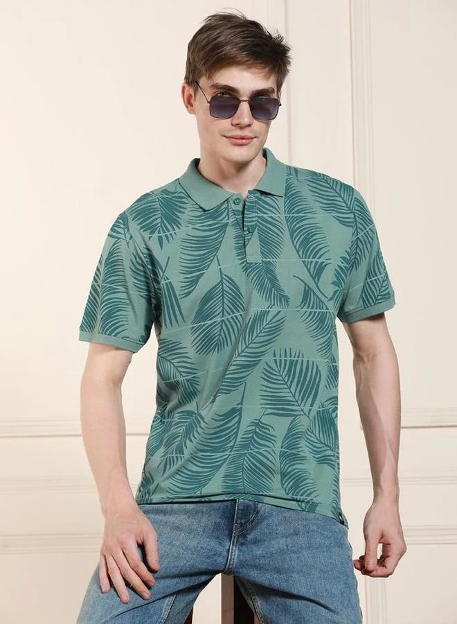 Dennis Lingo Dennis lingo Men Green Leaf Print Cotton Polo