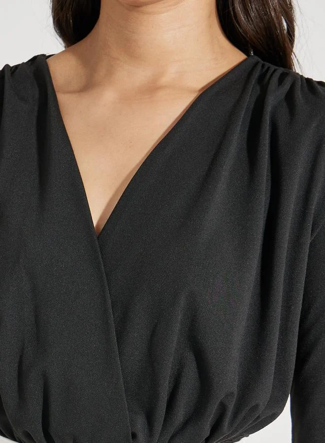 Styli V Neck Gathered Detail Knit Bodysuit