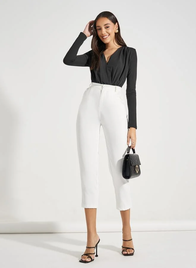 Styli V Neck Gathered Detail Knit Bodysuit