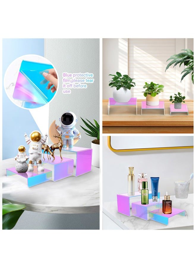 SOVQUEST 6 PCs Risers Display Stands 3 Tiers Desktop Acrylic Shelves Cake Dessert Holder Products Stand for Collectibles Shoes Jewels Pop Figure (Iridescent2) - Image 5