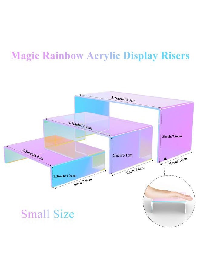 SOVQUEST 6 PCs Risers Display Stands 3 Tiers Desktop Acrylic Shelves Cake Dessert Holder Products Stand for Collectibles Shoes Jewels Pop Figure (Iridescent2) - Image 3