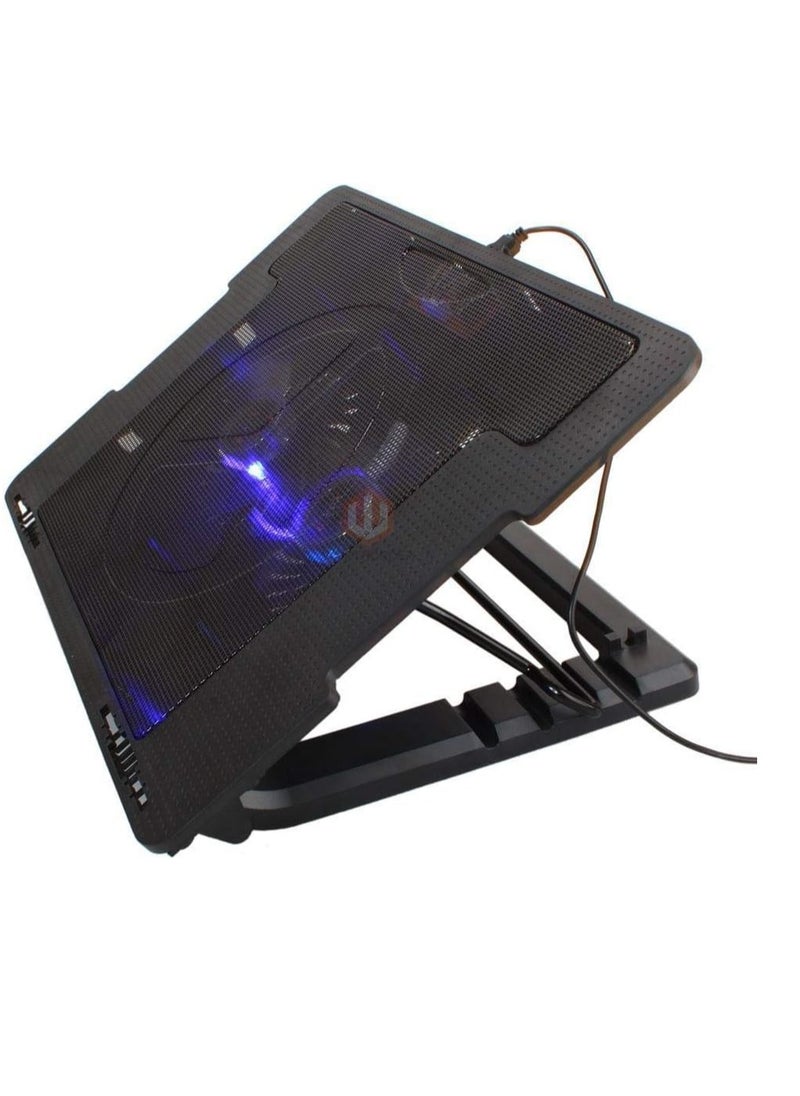 Generic Adjustable Laptop Stand with 2 Fans and USB Port, LED Light Cooling Base for 9-17 Inch Laptop  - Image 1