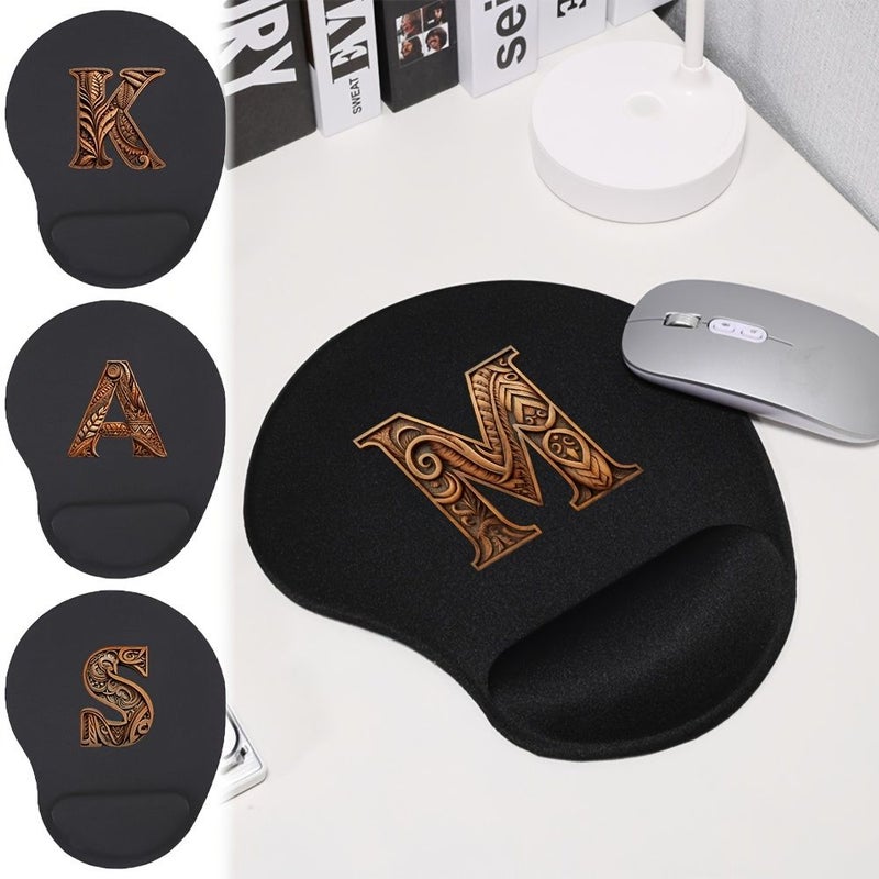 Wood Art Letter P EVA Wrist Mouse Pad With Hand Support And Stitched Edges For Computer And Laptop Use - Image 1
