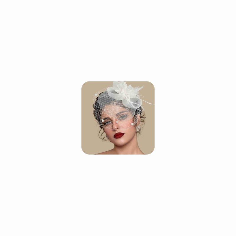 Masedy Fascinators Hats for Women Tea Party Hat Feather Mesh Headband Vintage Lace Headwear Veil Hair Clip Church White - Image 1