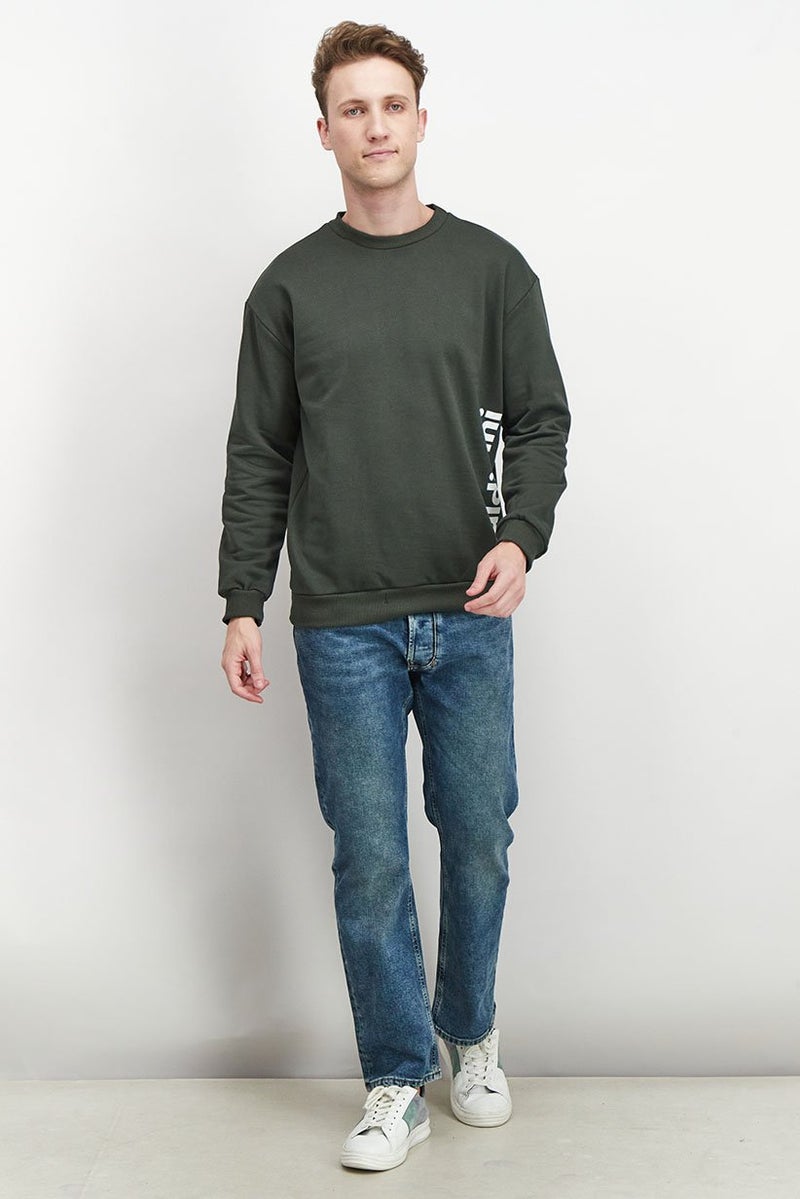 Baldinini Men Crew Neck Long Sleeve Brand Logo Sweatshirt , Olive - Image 5