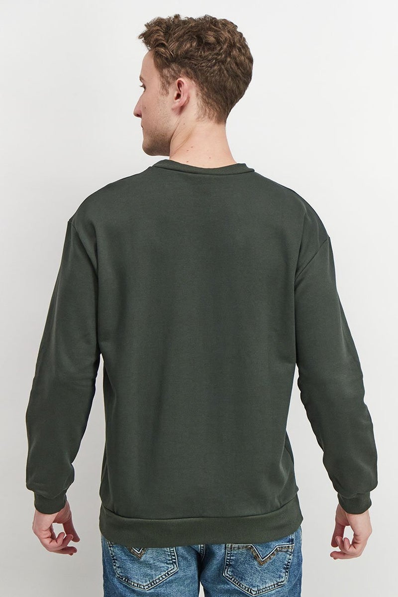 Baldinini Men Crew Neck Long Sleeve Brand Logo Sweatshirt , Olive - Image 2