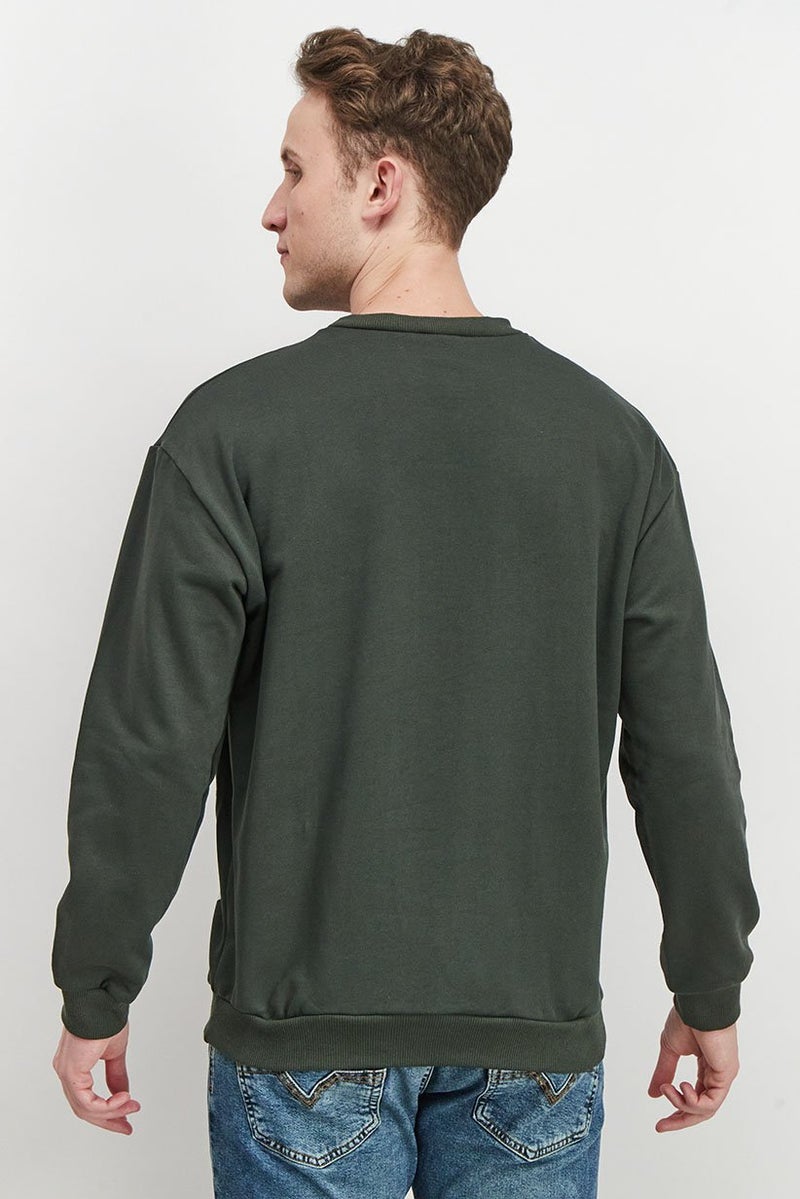 Baldinini Men Crew Neck Long Sleeve Brand Logo Sweatshirt , Olive - Image 4