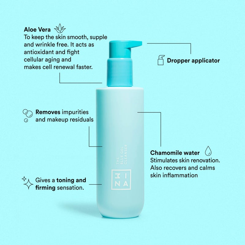 3ina MAKEUP - Vegan - Cruelty Free - The Blue Gel Cleanser - Blue - Makeup remover - Refreshing micellar formula - Aloe & Hamamelis - Smooths, calms, refresh and purifies skin - Image 3