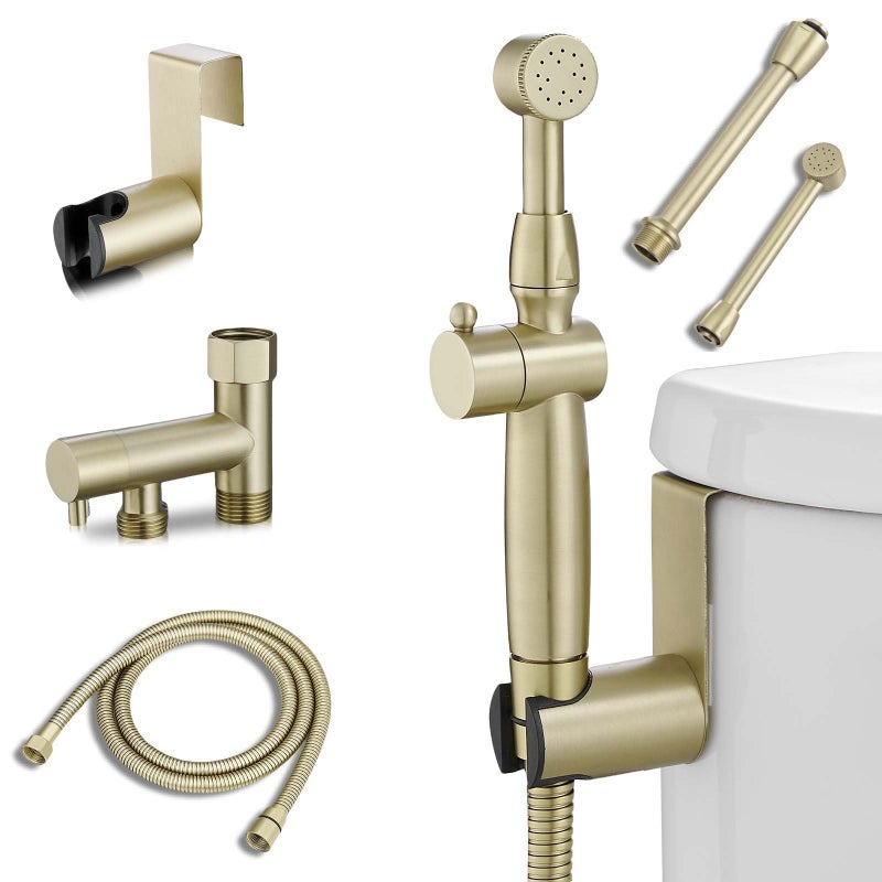 Greenspring Bidet Sprayer for Toilet Brushed Gold Bidet Attachment for Toilet with Adjustable Pressure Control 311 Spray Reach Brass Cloth Diaper Sprayer