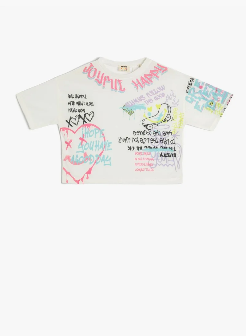 كوتون T-Shirt Short Sleeve Crew Neck Graffiti Printed