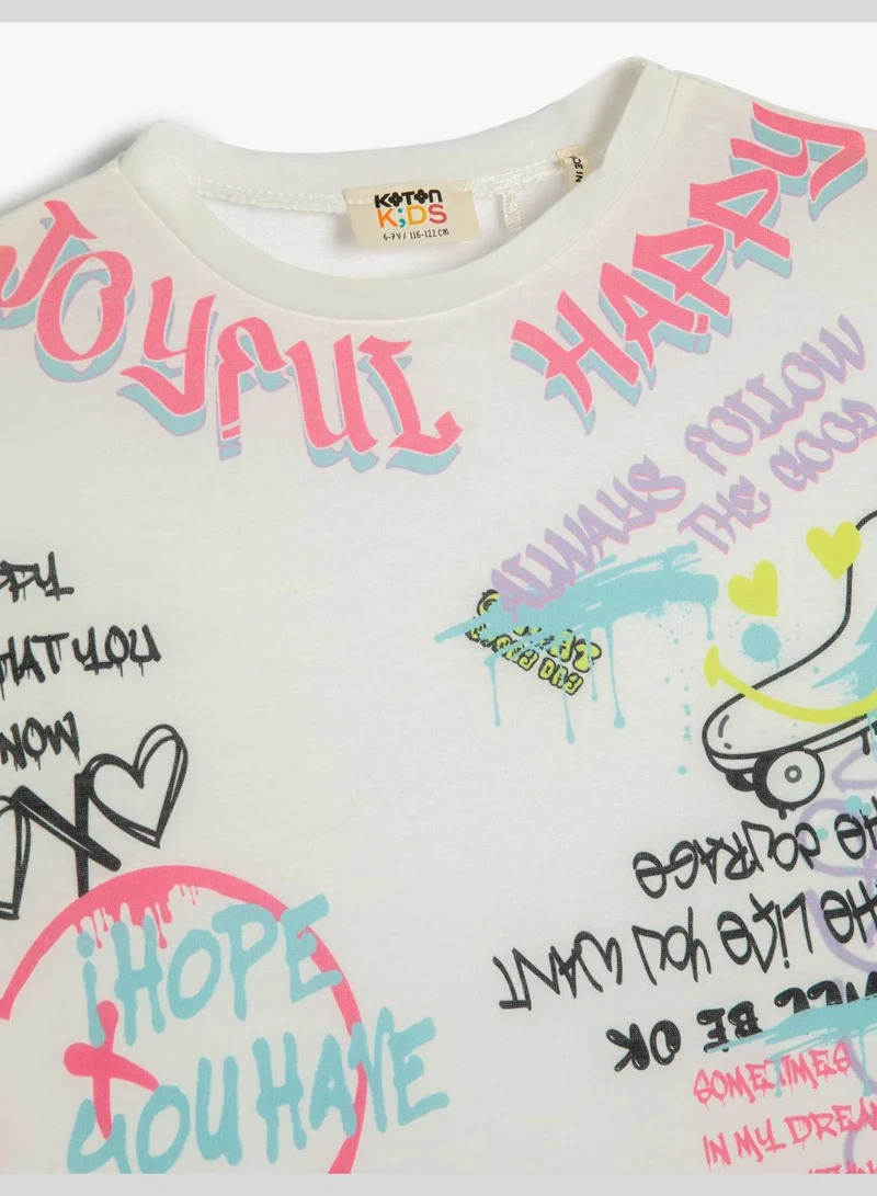 كوتون T-Shirt Short Sleeve Crew Neck Graffiti Printed