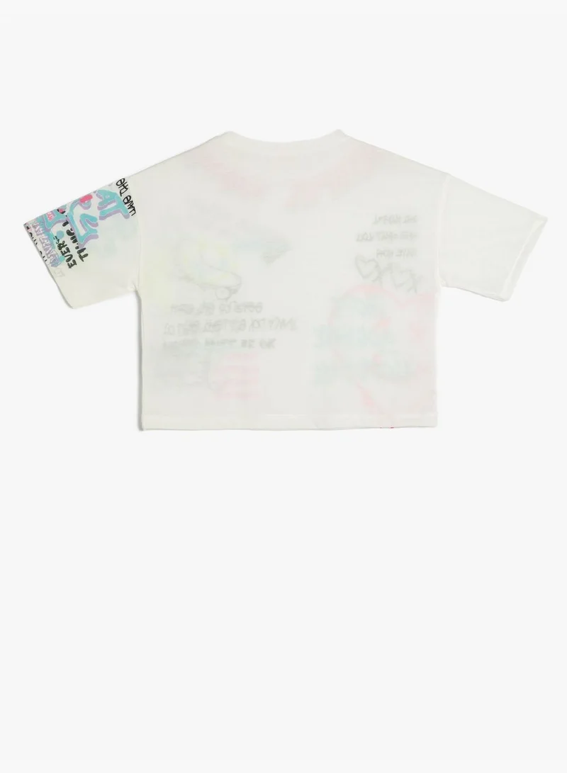 كوتون T-Shirt Short Sleeve Crew Neck Graffiti Printed
