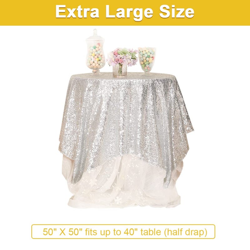 بارتي ديلايت PartyDelight Sequin tablecloth tear termlay تراكب المربع 50 "" x50 "" الفضة ". - Image 3