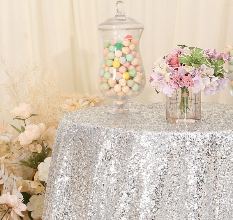 بارتي ديلايت PartyDelight Sequin tablecloth tear termlay تراكب المربع 50 "" x50 "" الفضة ". - Image 2