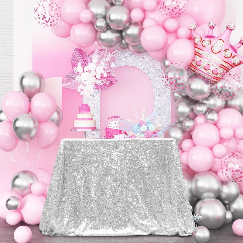 بارتي ديلايت PartyDelight Sequin tablecloth tear termlay تراكب المربع 50 "" x50 "" الفضة ". - Image 1