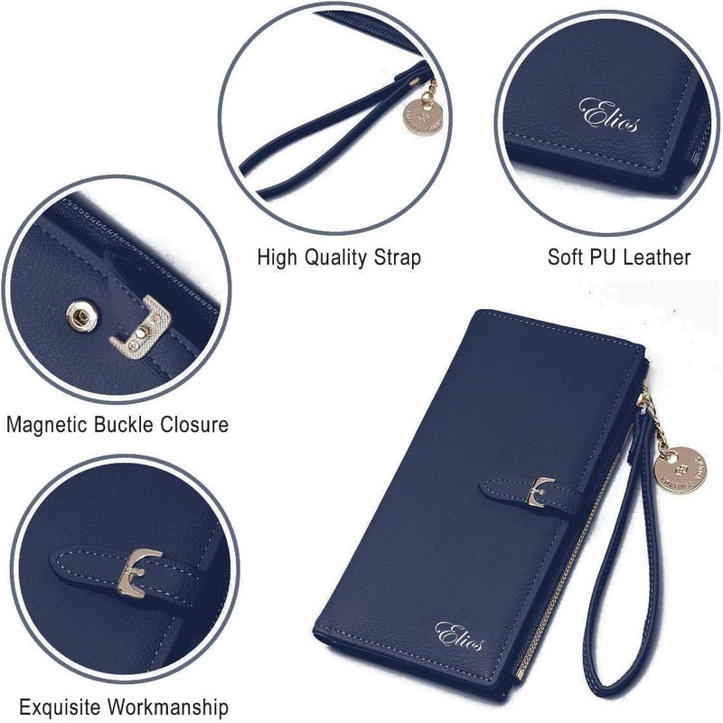 Elios Women Long Soft Leather Wallet Zip Purse Multifunction Organizer Card Holder Clutch with Phone Pocket - Image 1