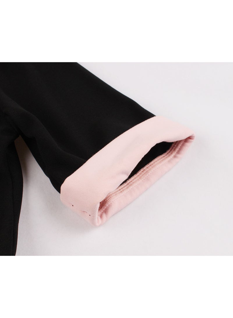 Women's Vintage Black & Pink Bow Collar Button-Down Midi Dress - Elegant Retro Style for Office & Party - Image 5