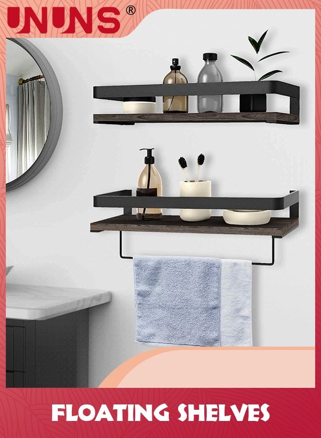 UNUNS Floating Shelves For Wall,Set of 2 Bathroom Shelf Wall Mounted for Bedroom,Kitchen,Living Room Decor,Wood White Finish,16.6 Inch,Brown - Image 3