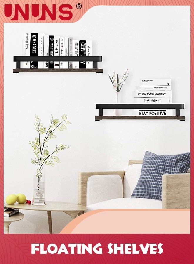 UNUNS Floating Shelves For Wall,Set of 2 Bathroom Shelf Wall Mounted for Bedroom,Kitchen,Living Room Decor,Wood White Finish,16.6 Inch,Brown - Image 2