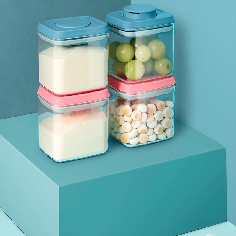 Pop Up Lid Food Storage Containers  One Touch Baby Milk Powder Dispenser Clear Airtight Pantry Kitchen Organizer Pink