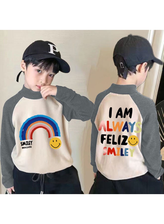 Boys' New Warm Thermal Base Shirt Long-sleeve T-shirt Popular Style For Older Children Stylish Half-high Collar Children's Top